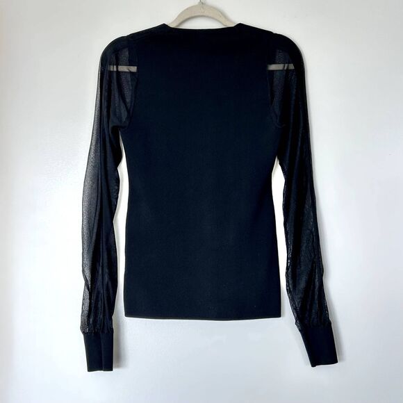 EUC Reiss Sophie Black Knit Top Medium Sheer Mesh Sleeve Pullover Sweater Chic - Picture 5 of 16